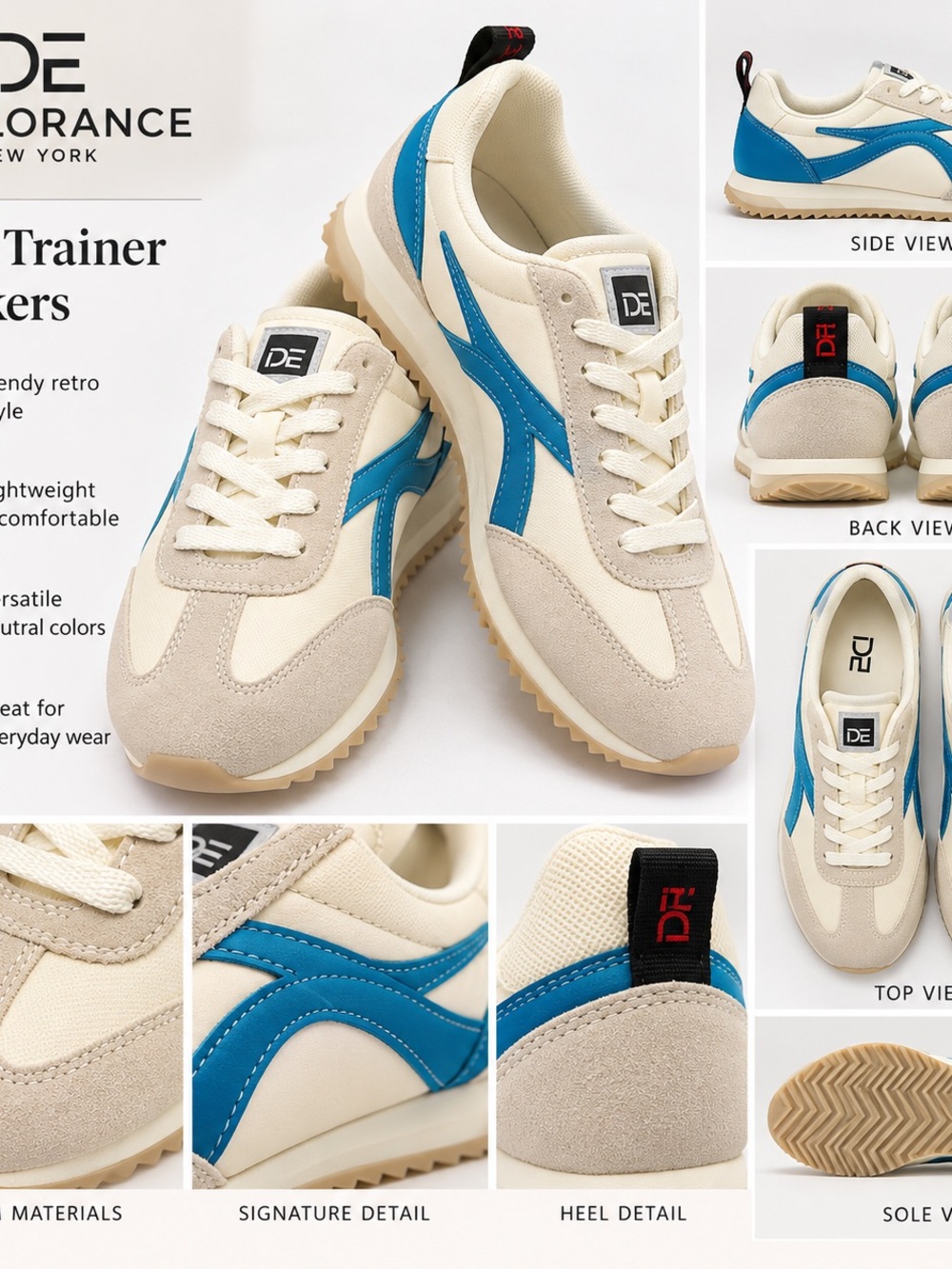 DE Tolerance Women's Cream & Blue Retro Runner Sneakers